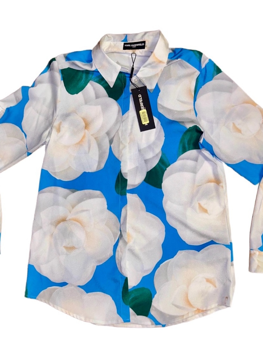 Karl Lagerfeld ~ Small ~ Blue/White/Gray Floral Button Down Blouse ~ New W/ Tags